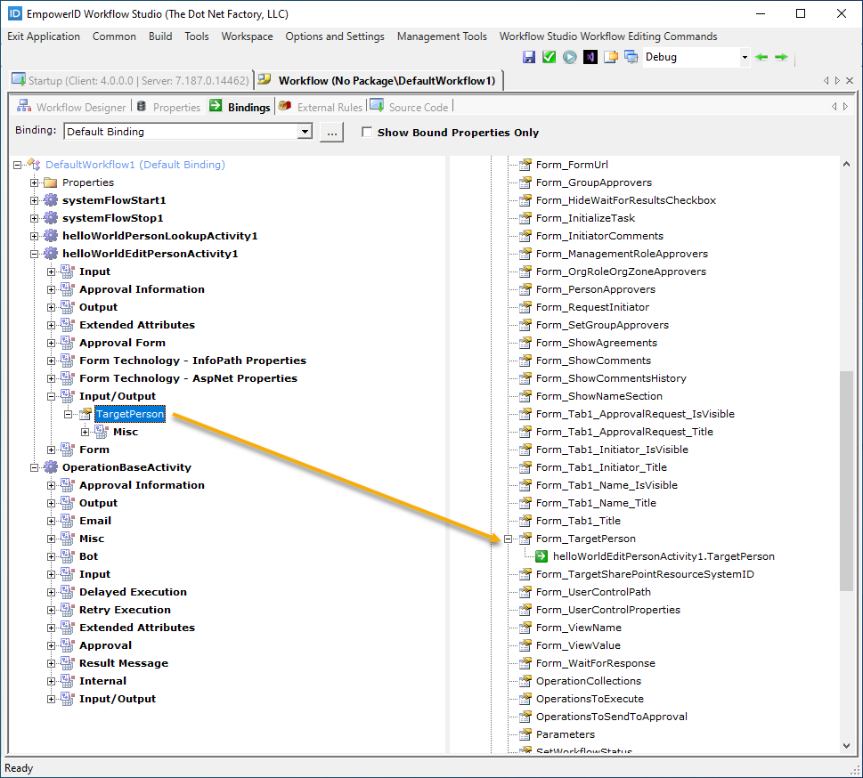 Bind form to operation
