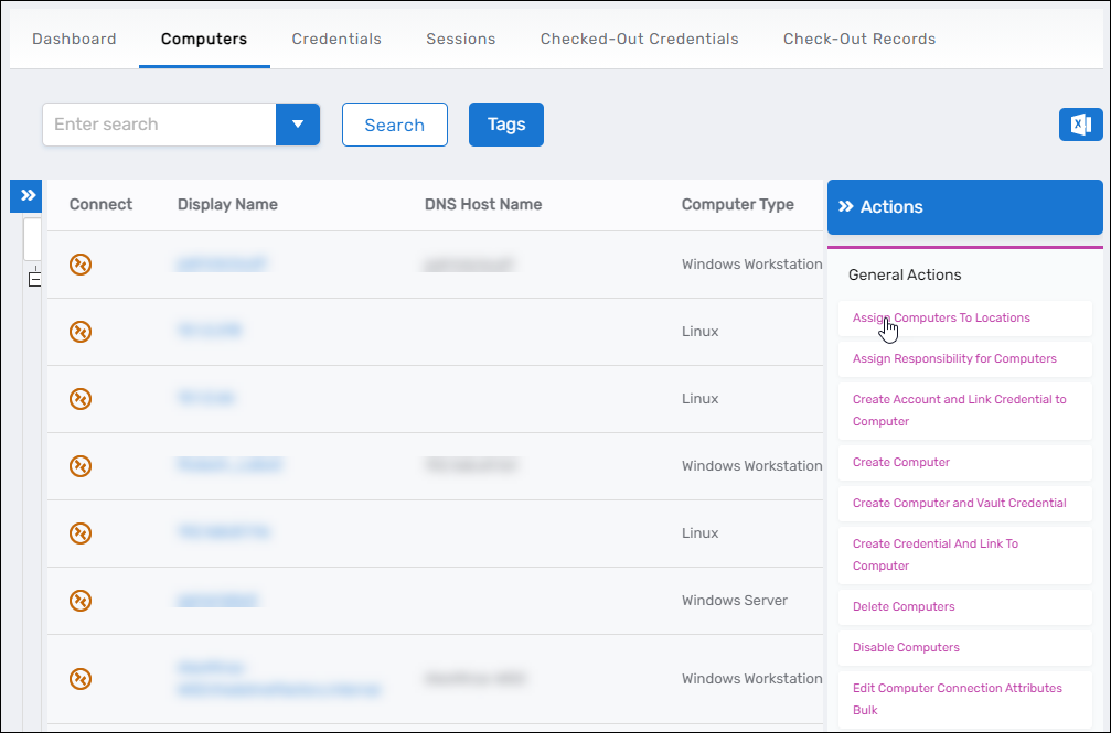 Assign Computers to Locations action link in the Computers page