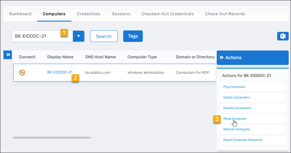 Move Computers action link in the Computers page