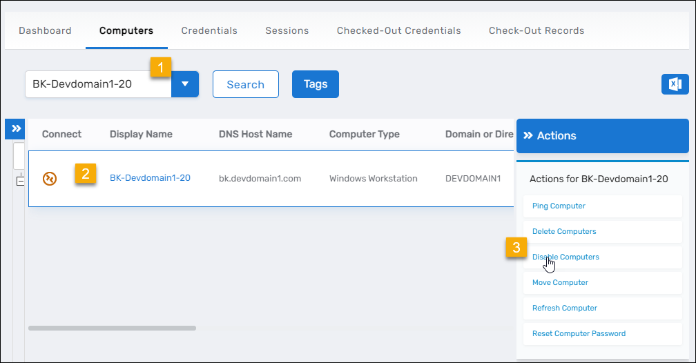 Disable Computers action link in the Computers page