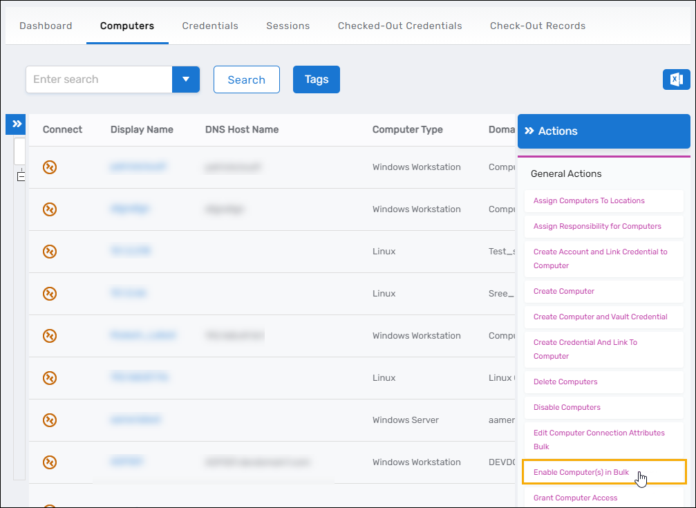 Enable Computers in Bulk action link in the Computers page