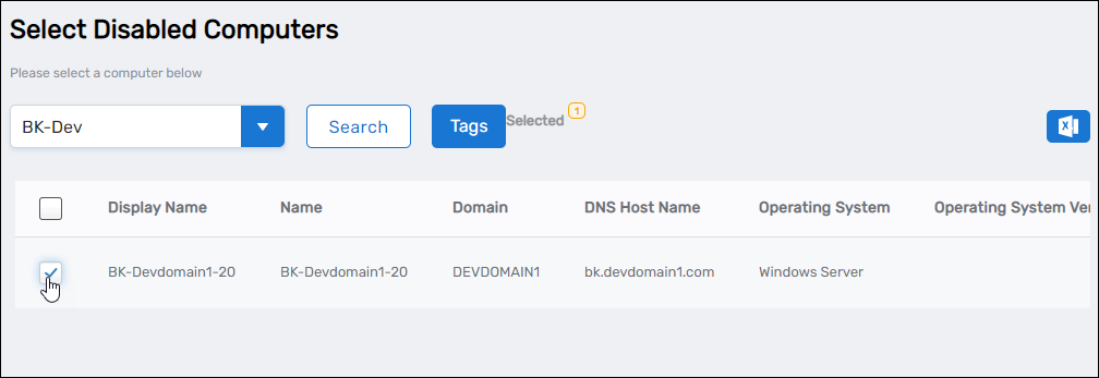 Computer lookup showing disabled computers available for selection