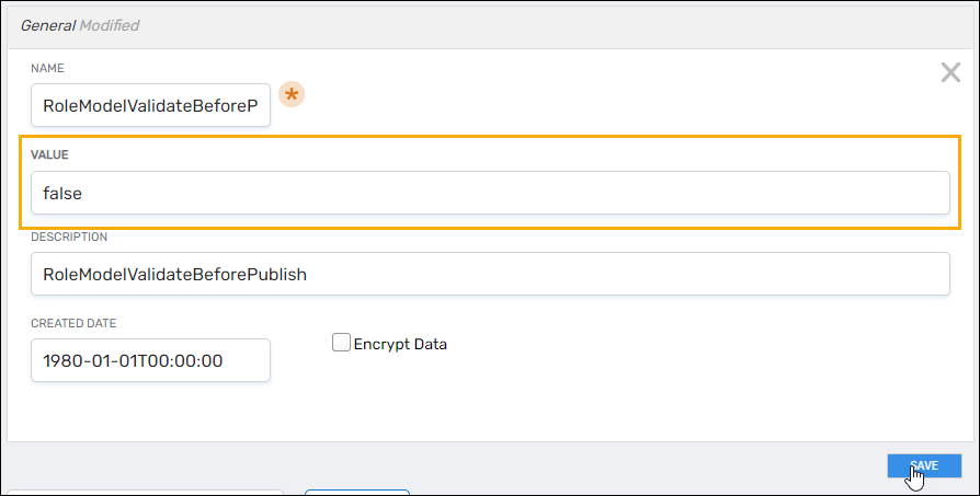 Setting value to false