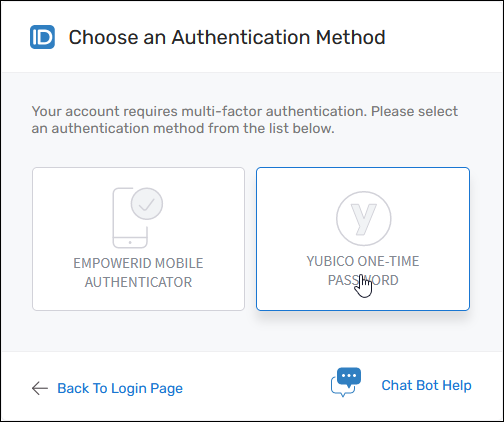 Select Yubiko OTP Option