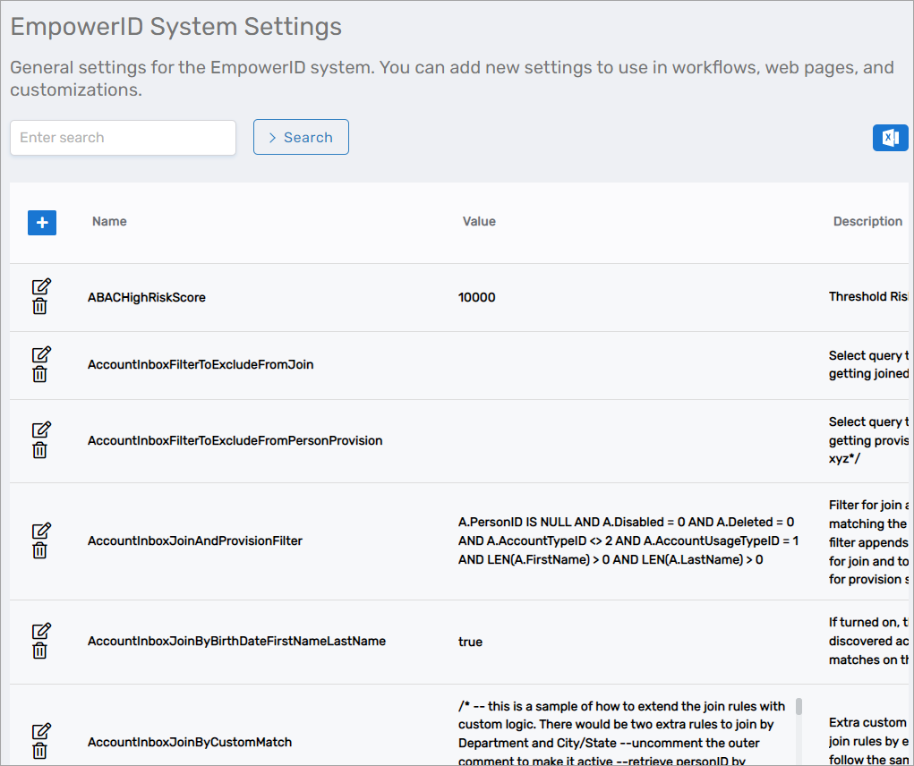EmpowerID System Settings Page