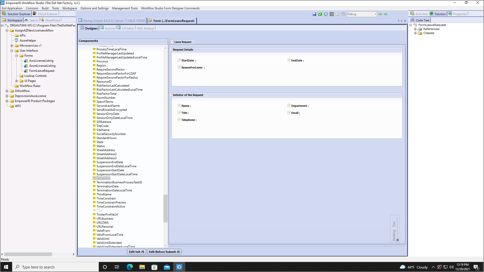 Form with read-only fields