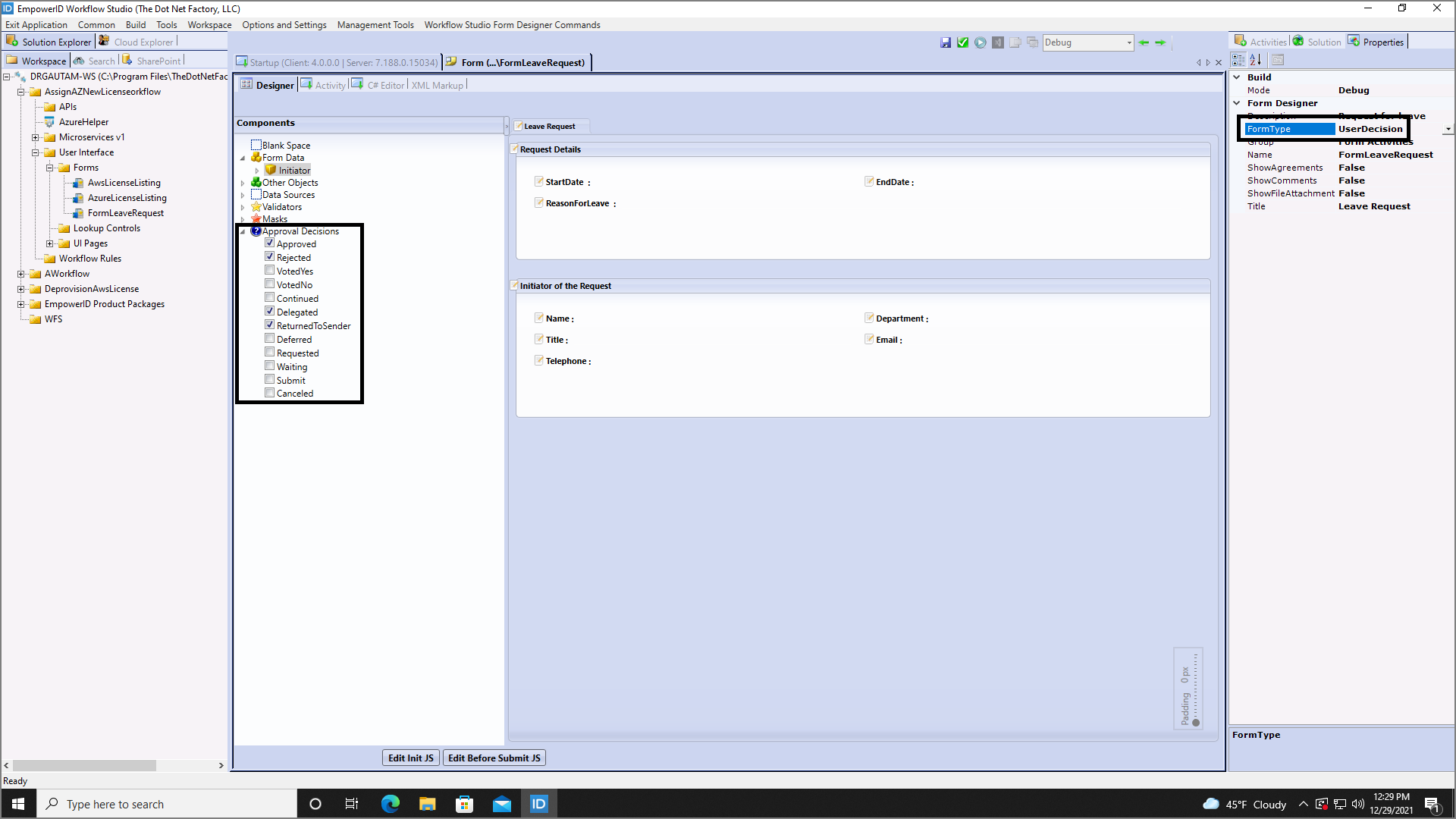Approval decision buttons configuration