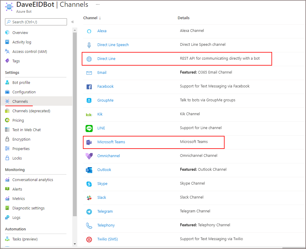 Configure Teams Channel