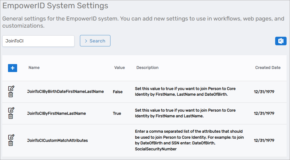 Core Identity settings