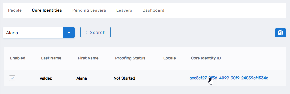 Core Identity search results