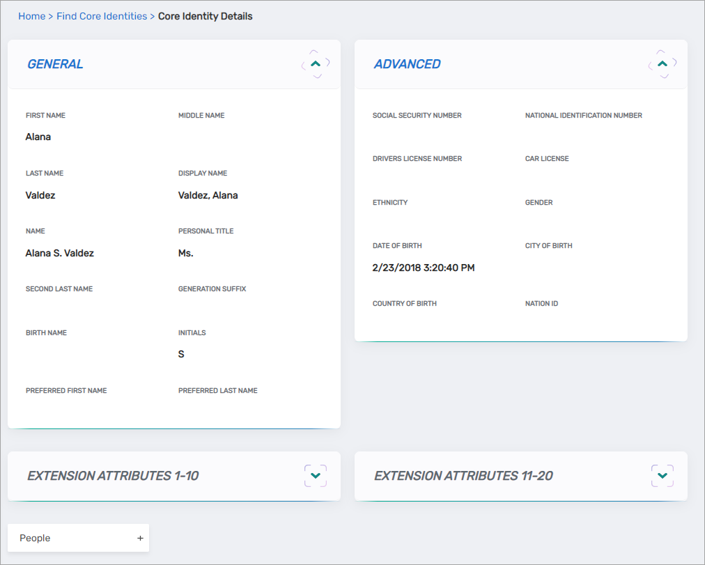 Core Identity View page