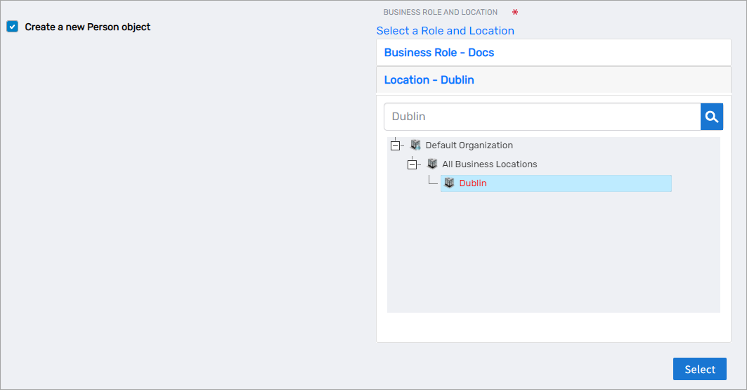 Role and Location selection