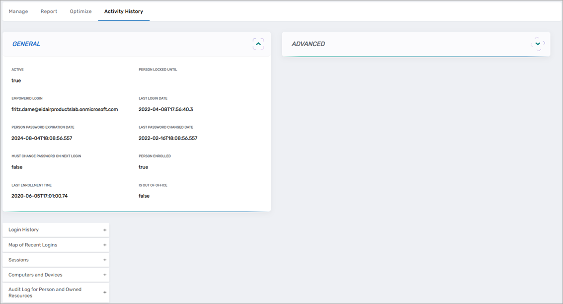 Activity History tab