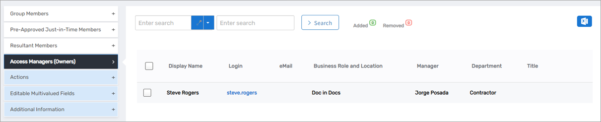 Access Managers accordion for owner management