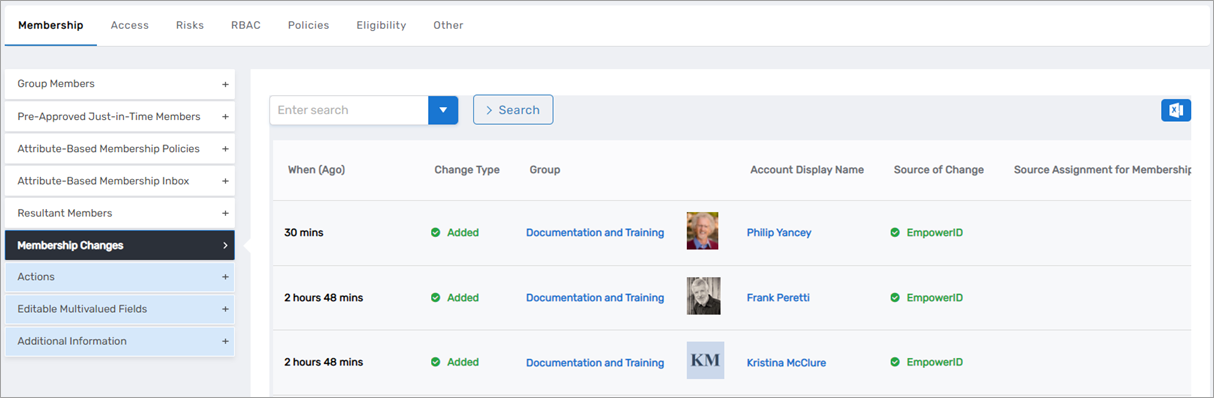 Membership subtab with membership categories