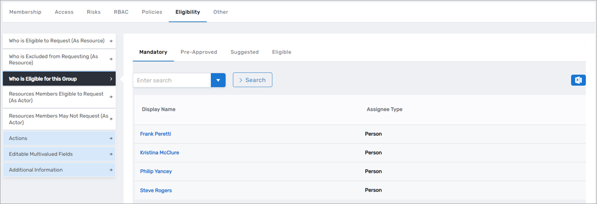 Eligibility subtab with eligibility rules