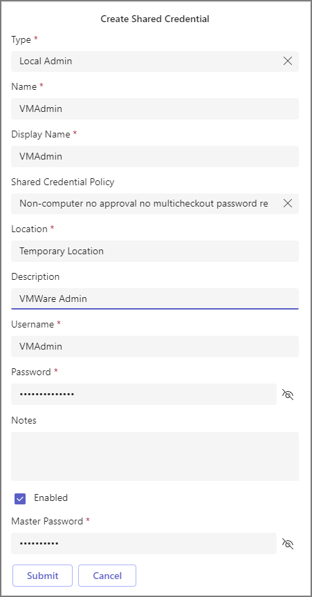 Shared Credential Form