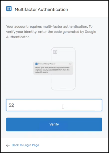 OTP code entry screen