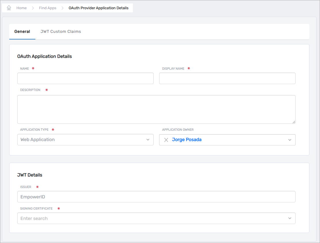 OAuth Provider Application Details