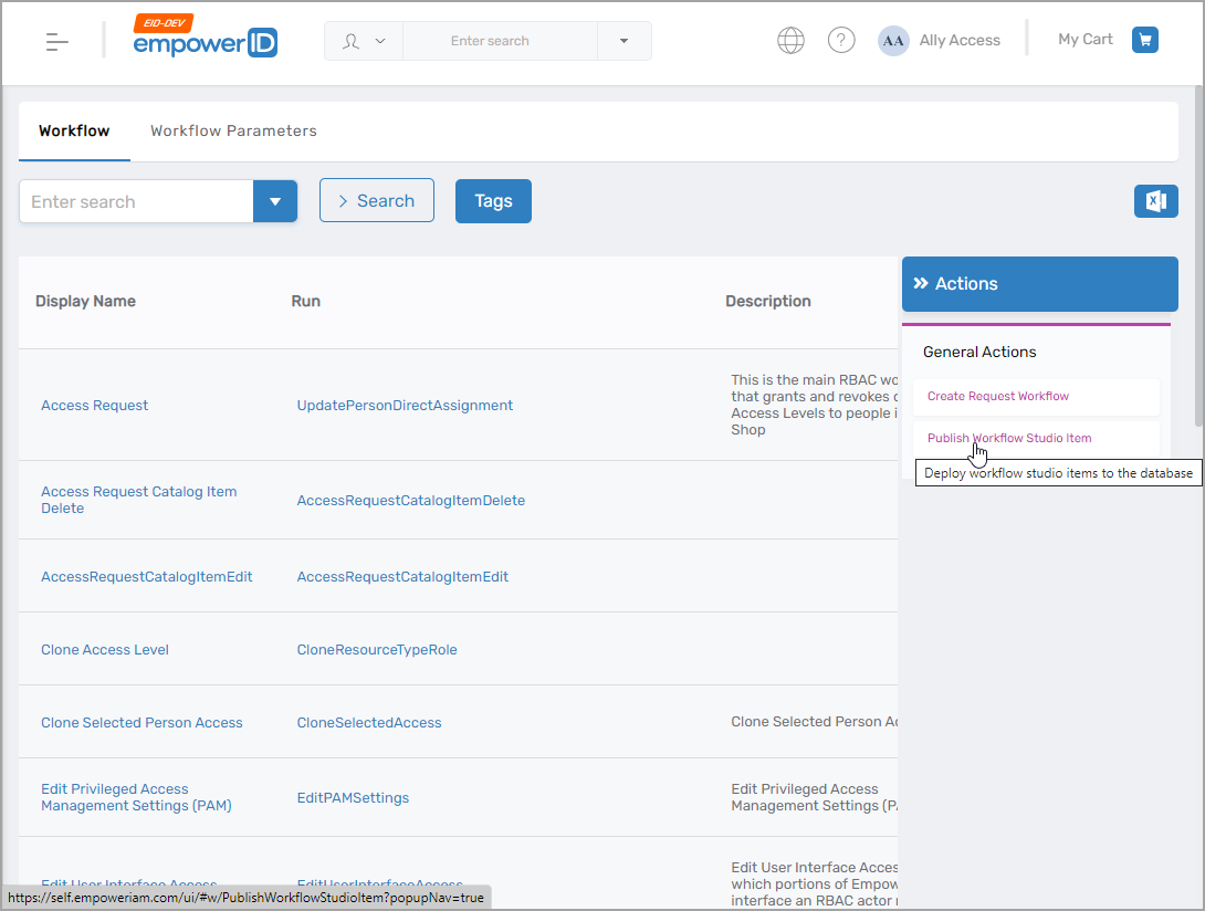 Publish workflow studio item