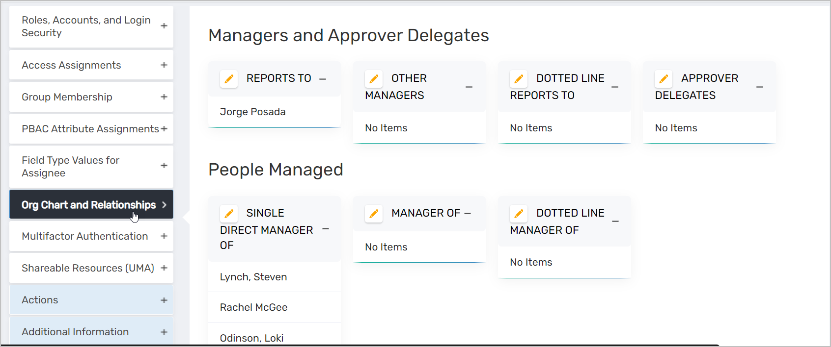 Org Chart and Relationships accordion