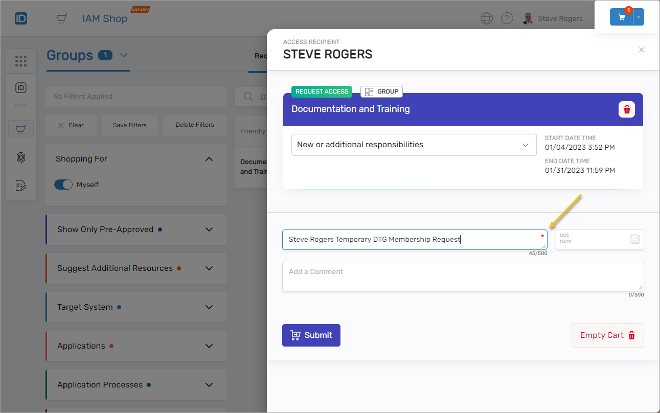Business Request Name