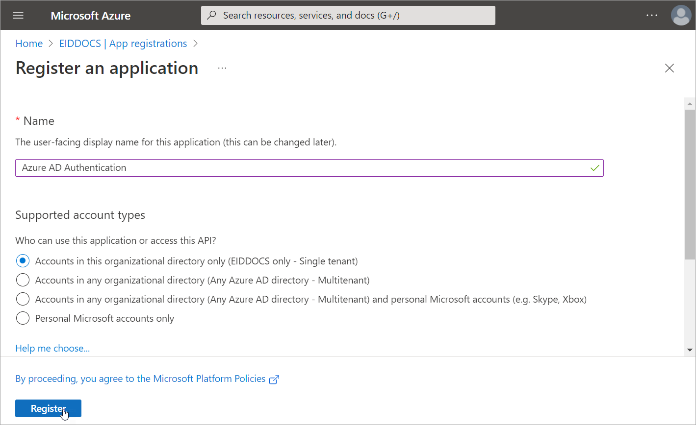 New registration button