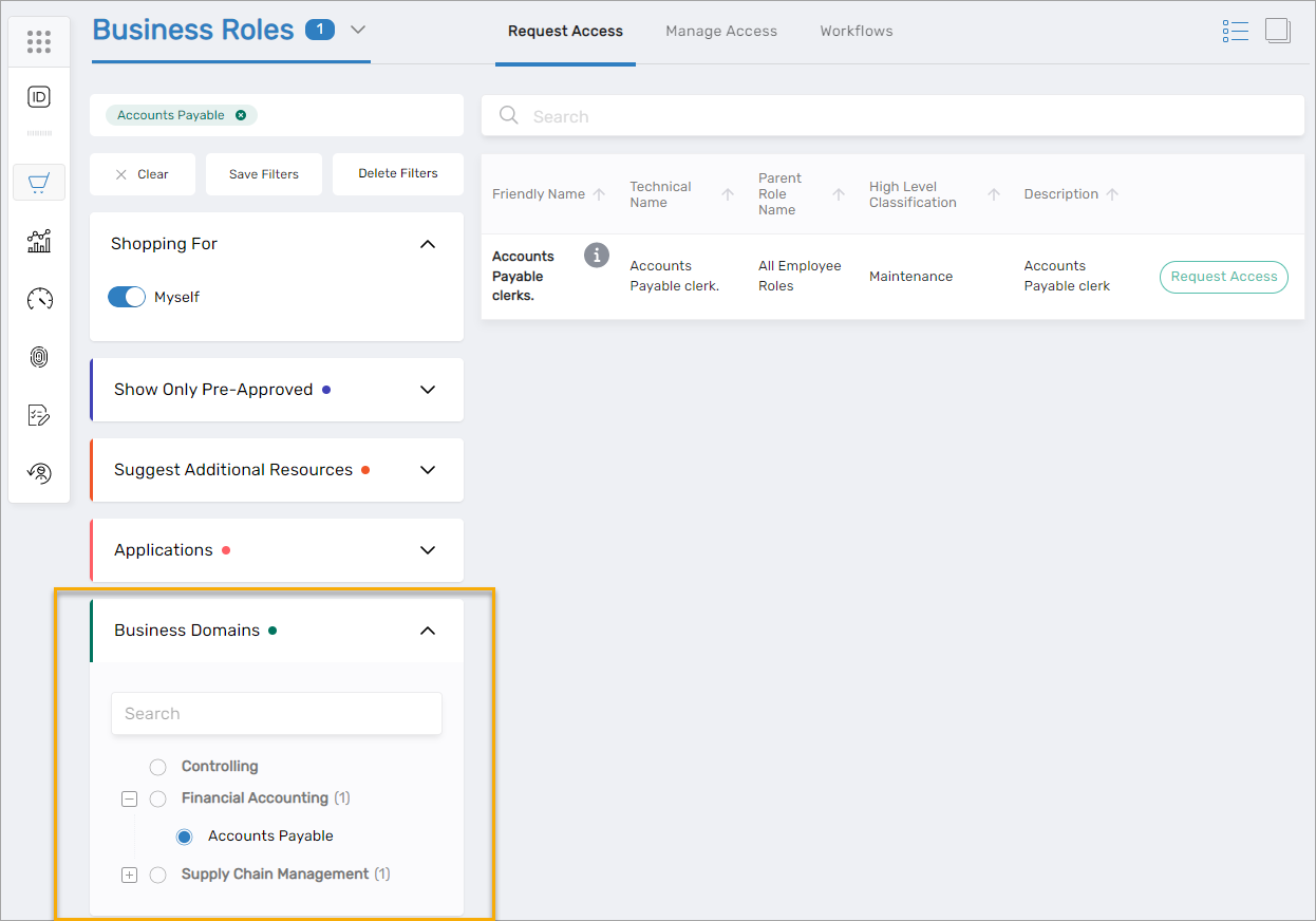 Business Domains Filter