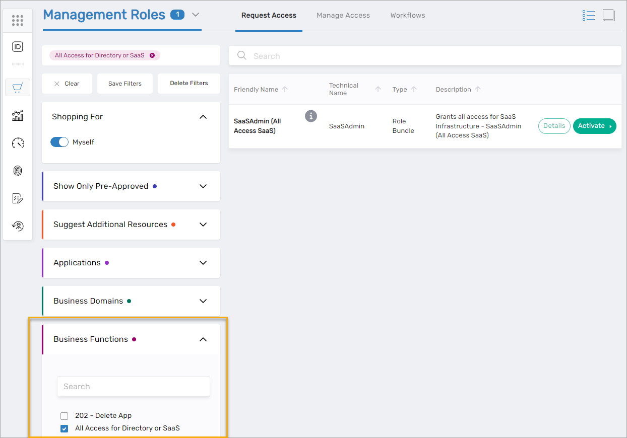 Business Functions Filter