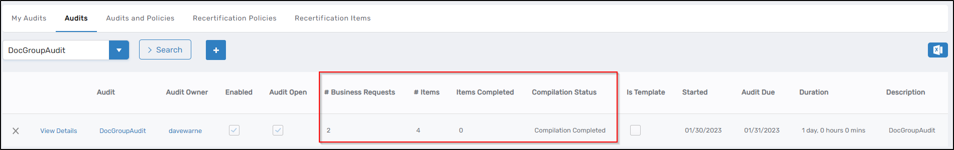 Audit Grid Information