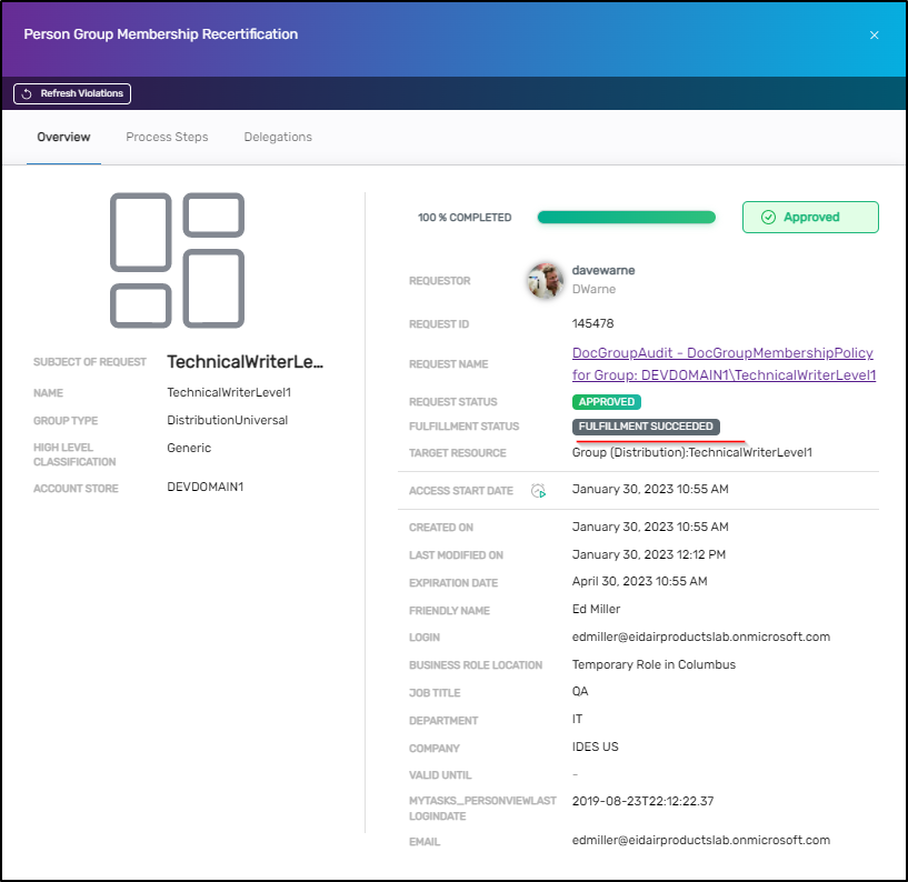 Request and Fulfillment Status