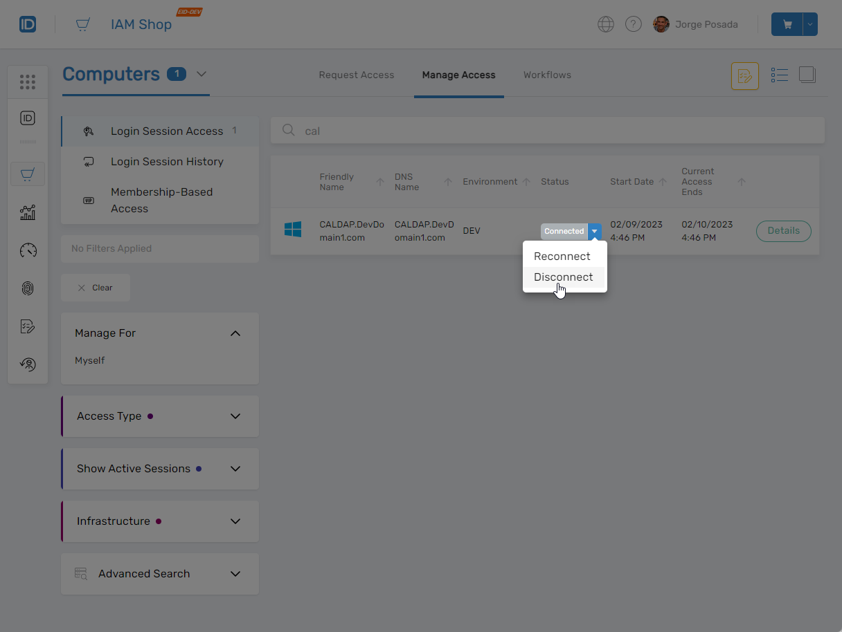 Disconnect computer session