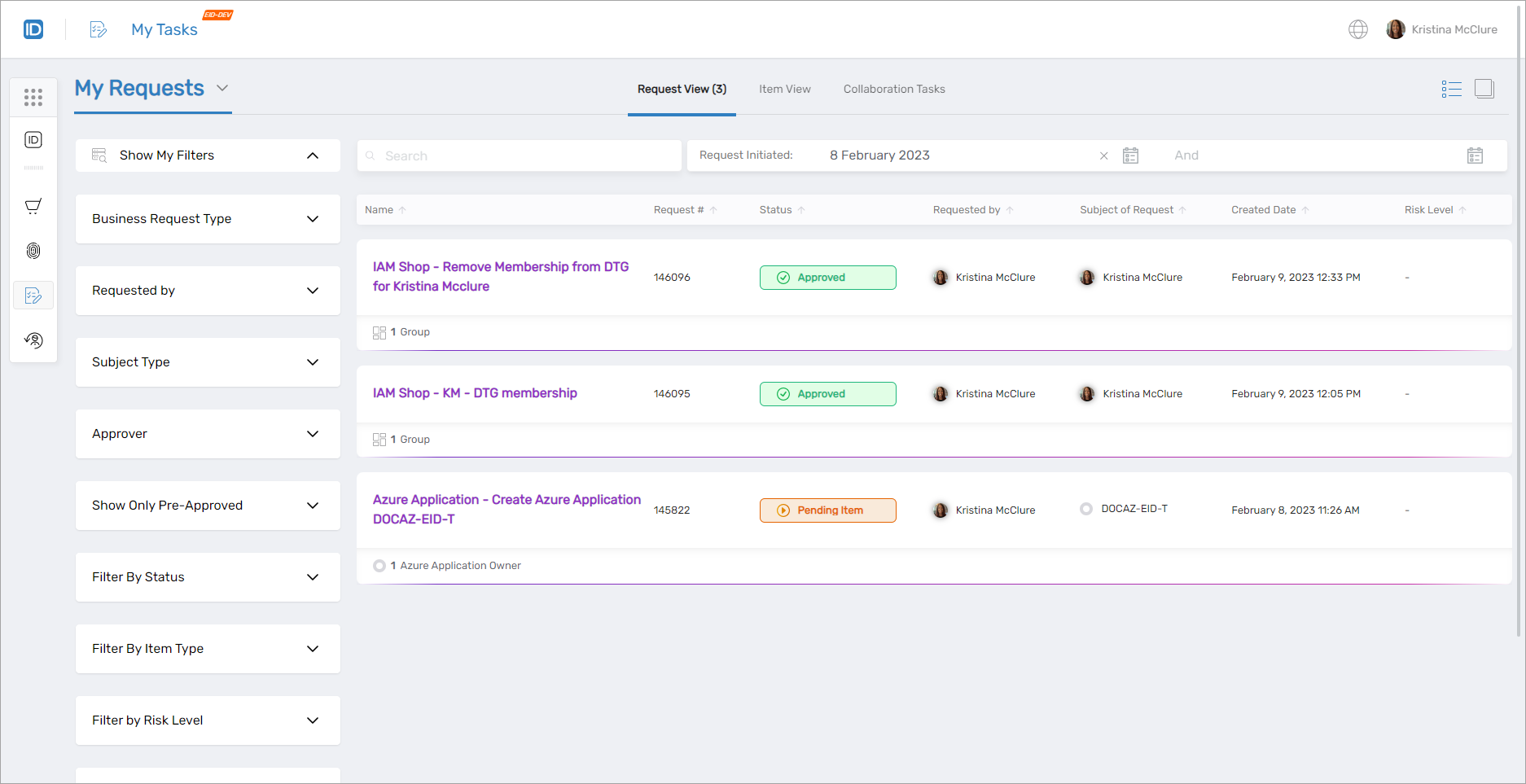 My Requests Page Overview