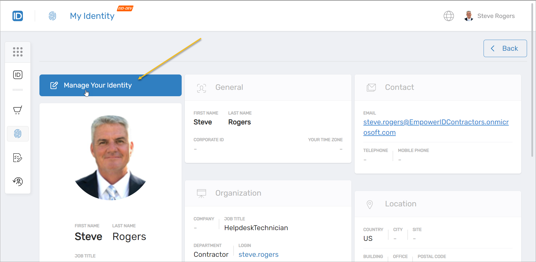 Manage Your Identity Button