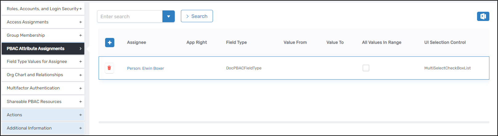 PBAC attributes in listing grid