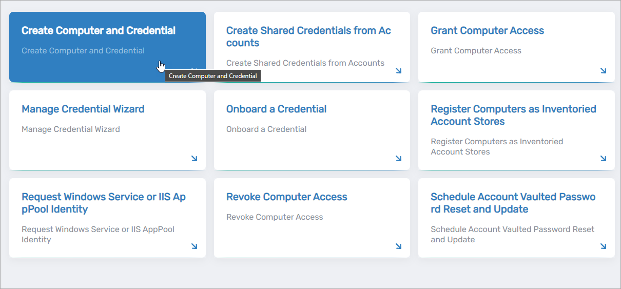 PAM Workflows page showing Create Computer and Credential option