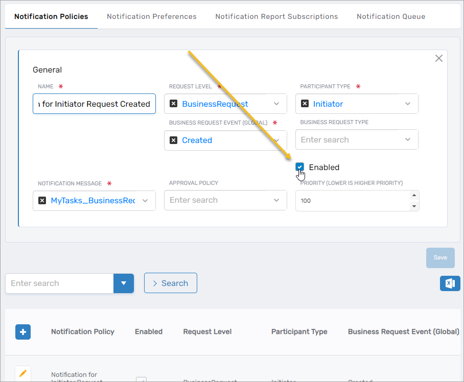 Enable/Disable Notification