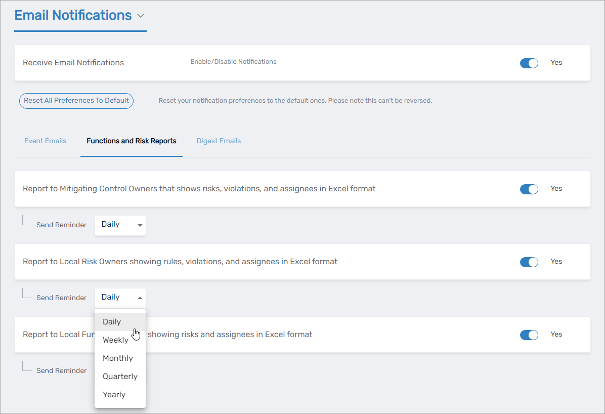 Functions and Risk Reports