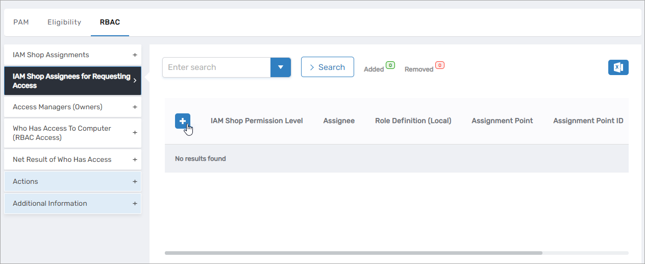 Add New button in the IAM Shop Assignees for Requesting Access section