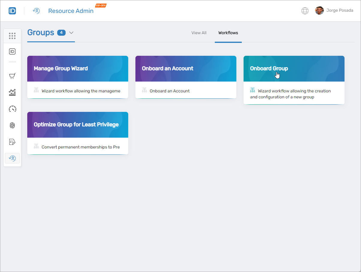 Onboard Group button in Workflows tab