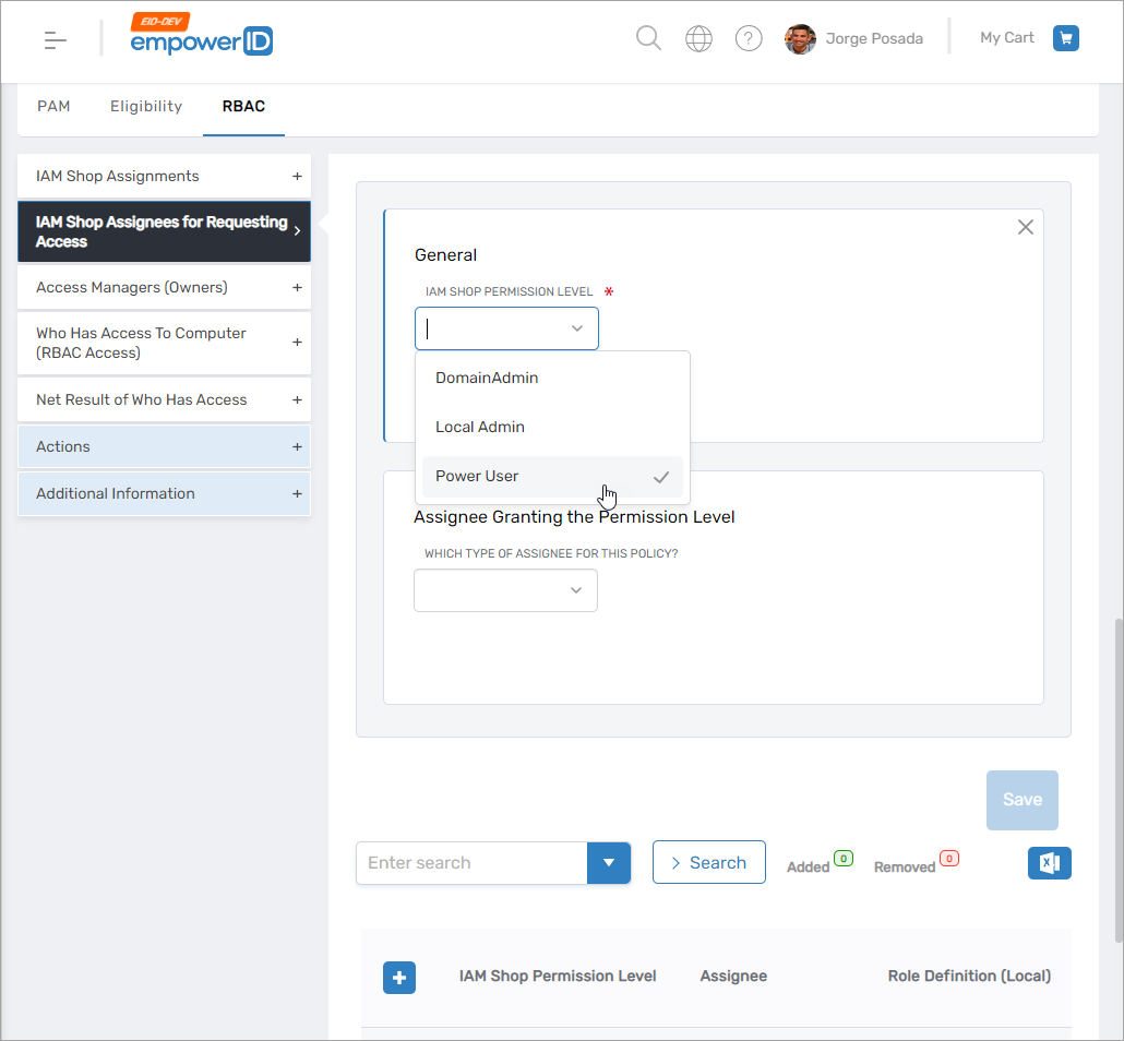 Power User Permission Level Selection