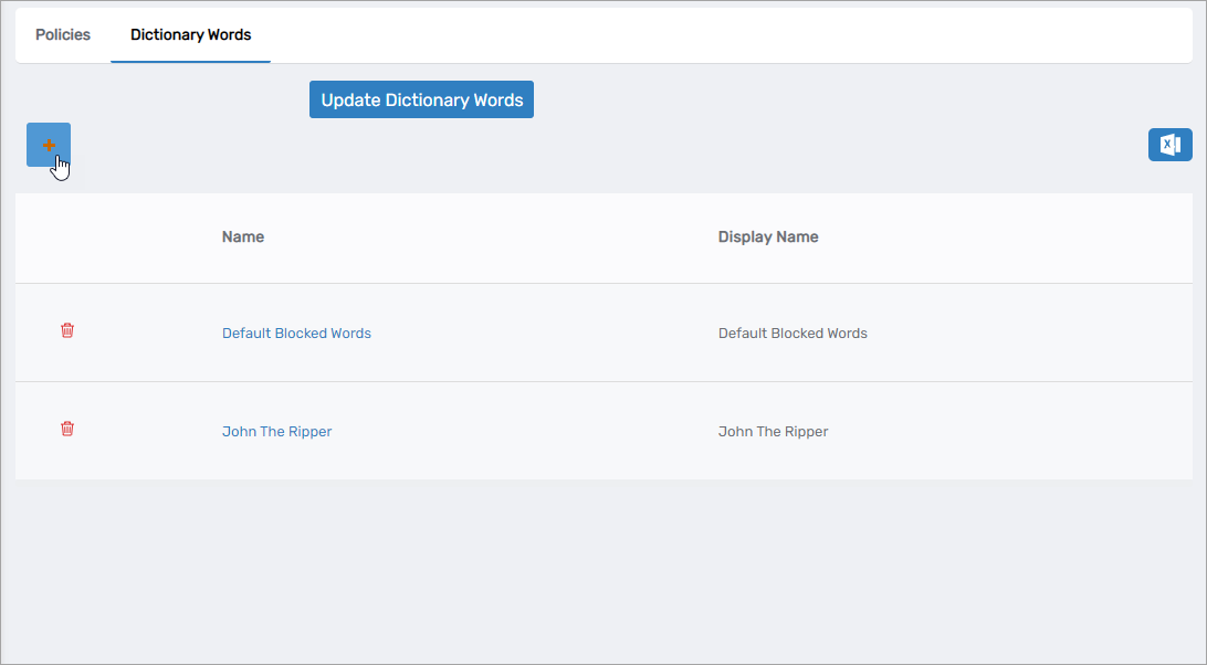 Add Dictionary Words Button