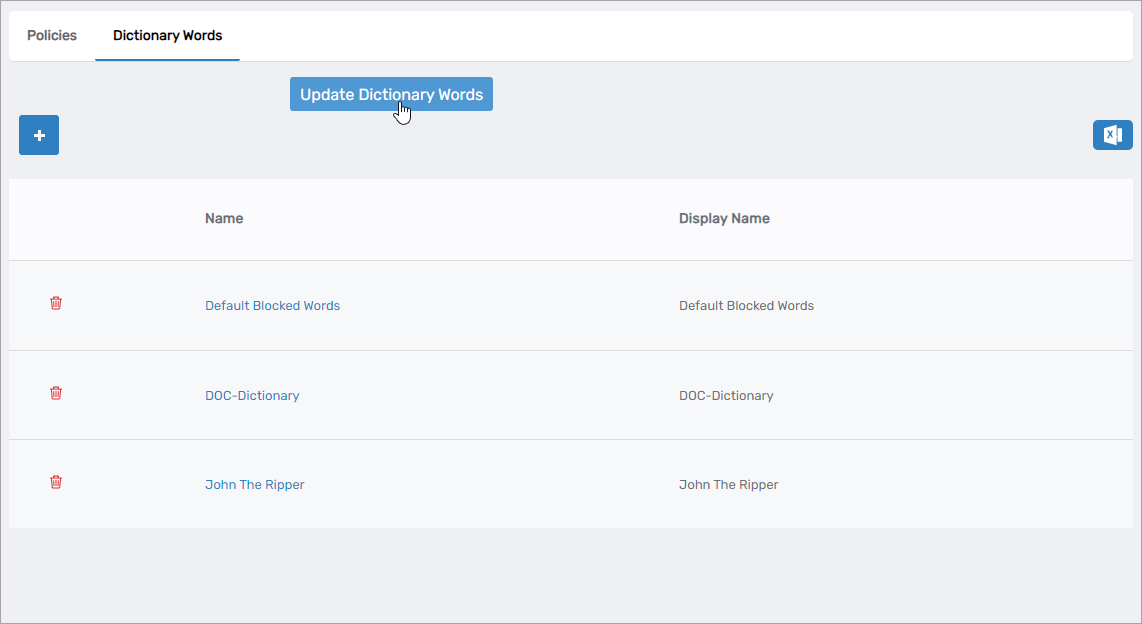 Update Dictionary Words Button
