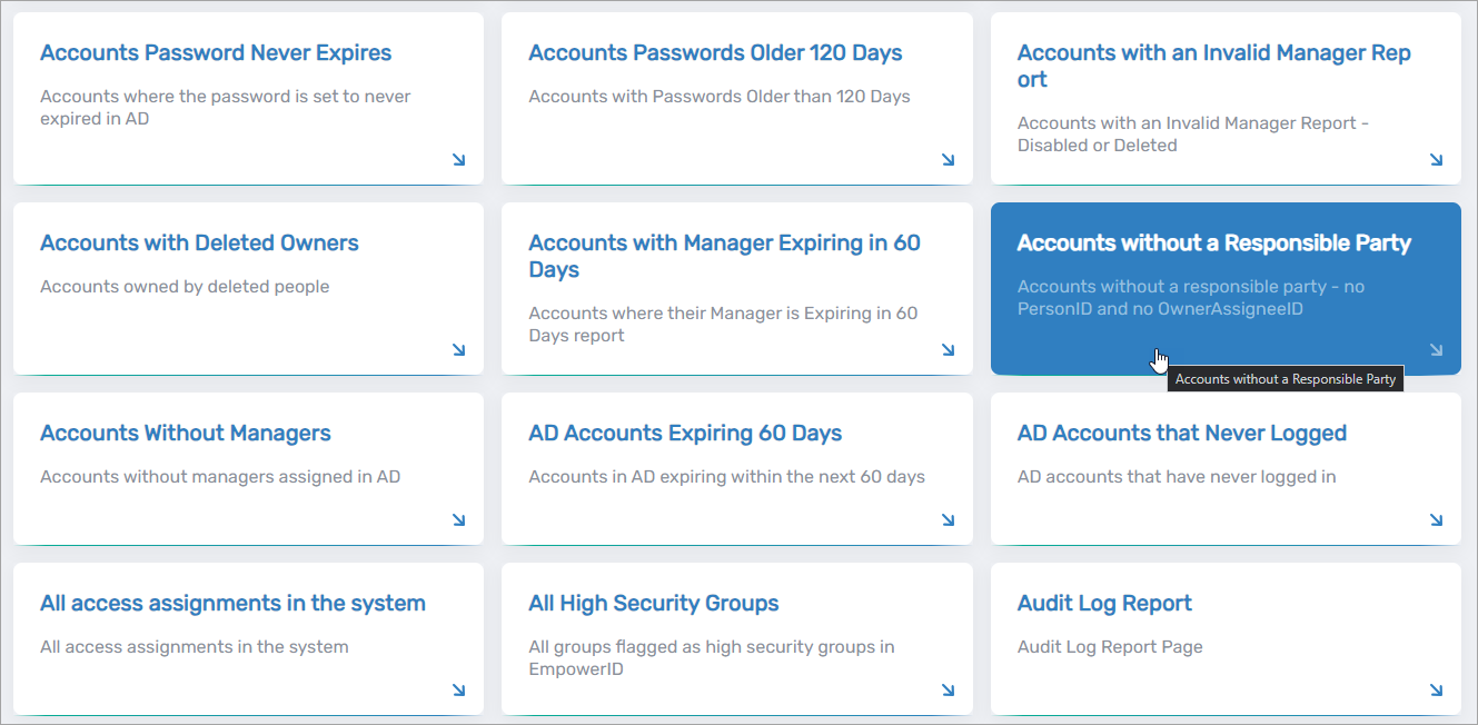 Accounts without a Responsible Party report