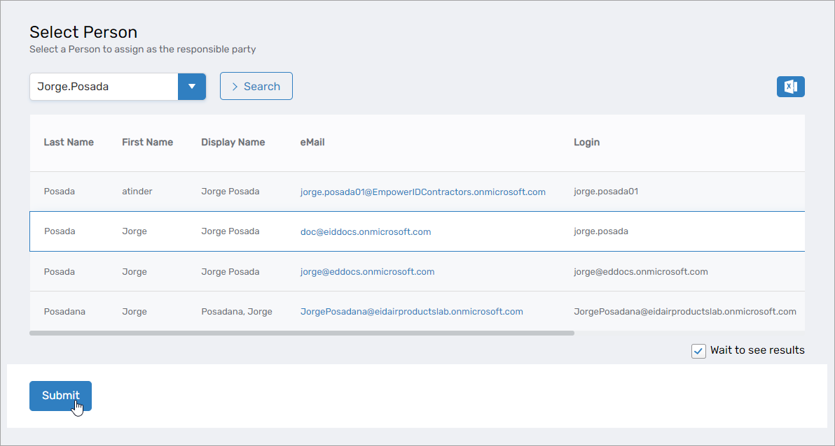 Person selected as responsible party
