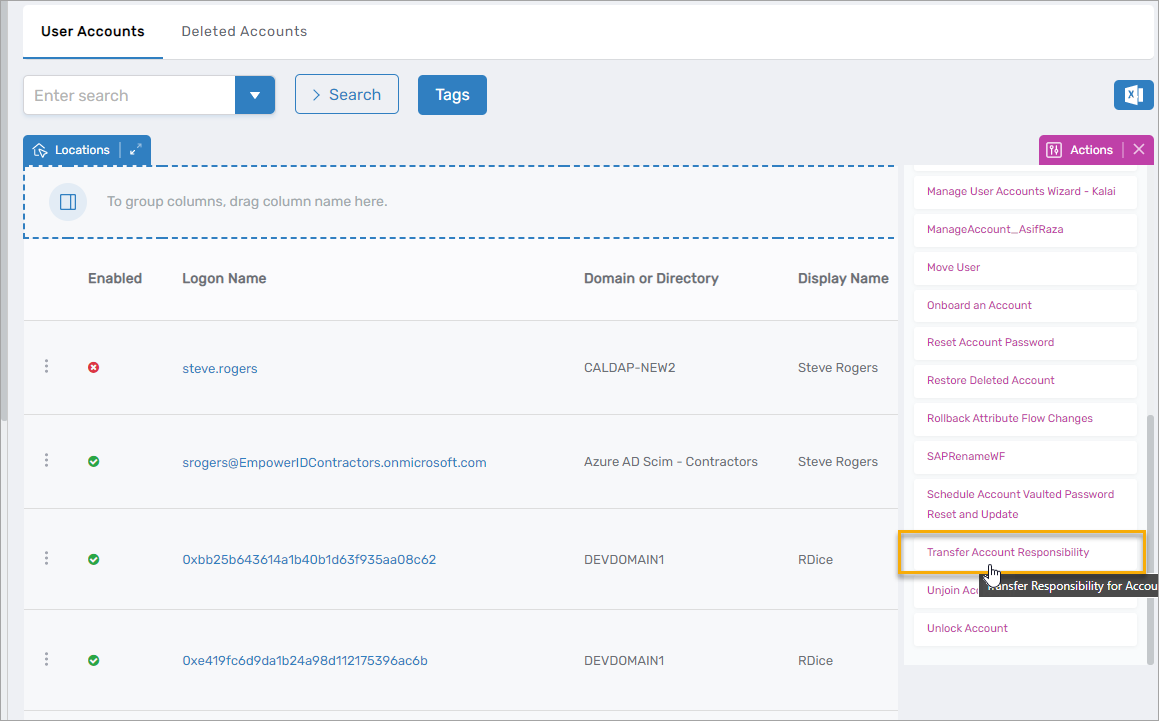 Transfer Account Responsibility action
