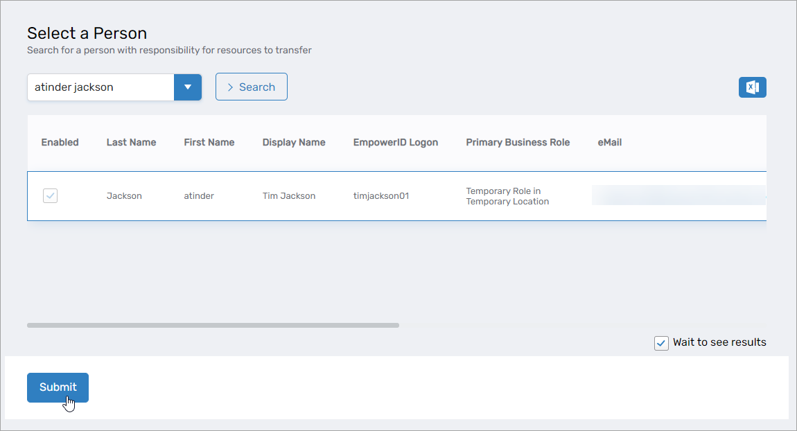 Person selected as current responsible party