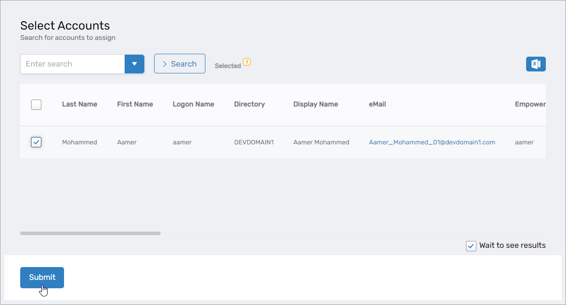 Accounts selected for transfer