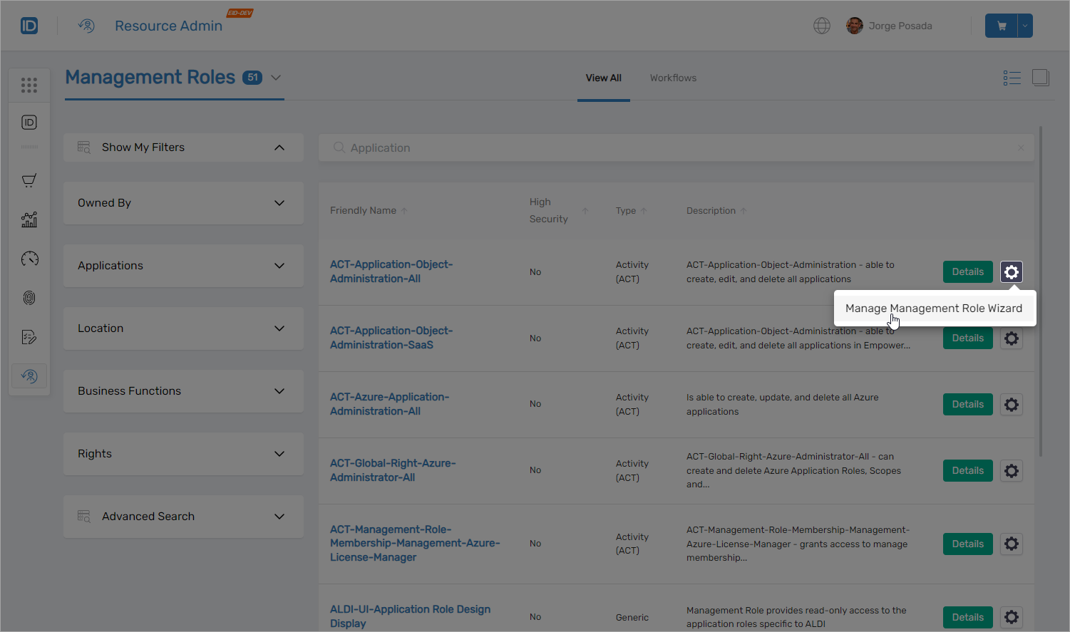 Management Role management interface
