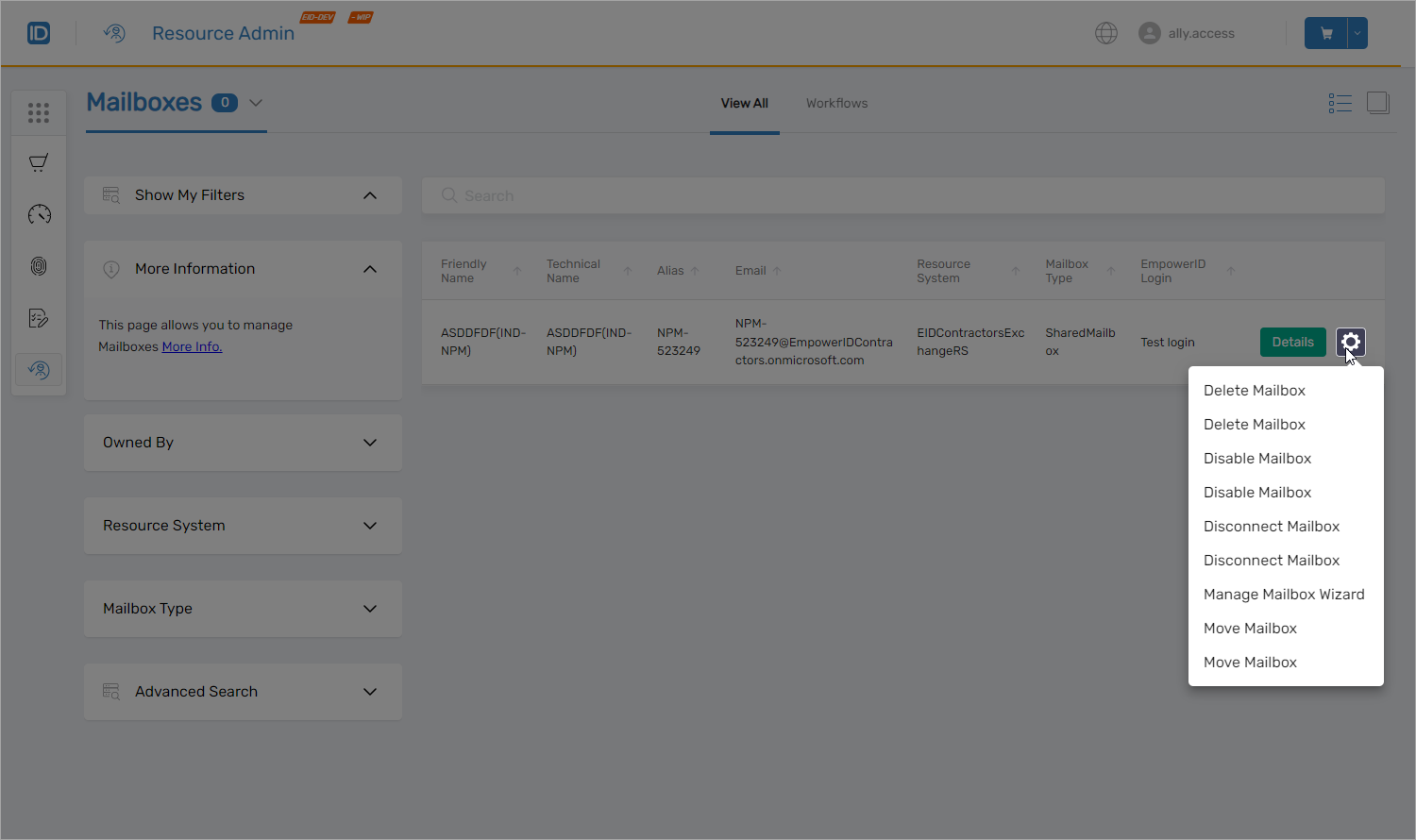 Mailbox management interface